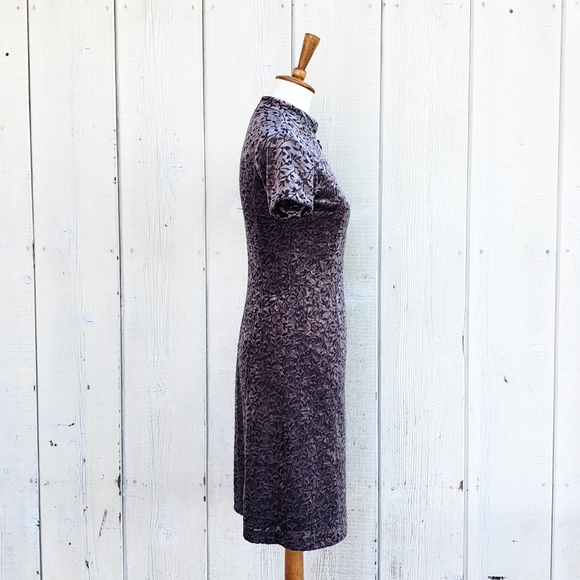 Vintage 90s Michel Klein Paris Designer Velvet Floral Dress Size 4 XS - Picture 5 of 8